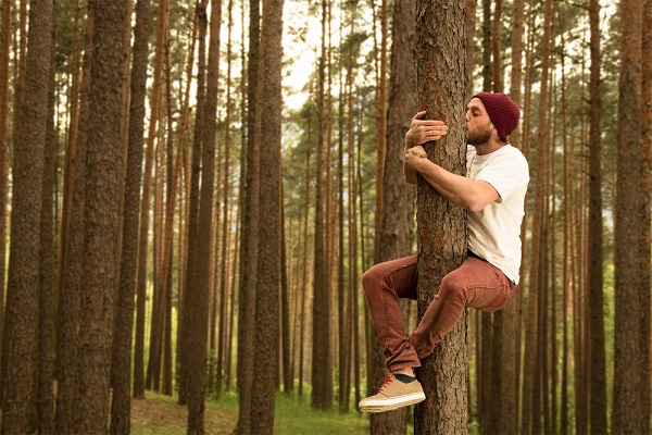 uomo abbraccia albero