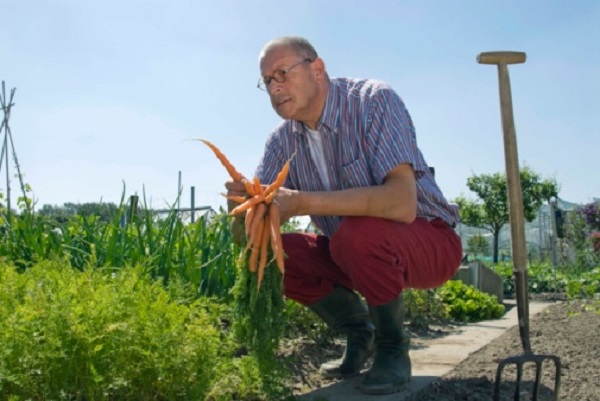 contadino con carote in mano