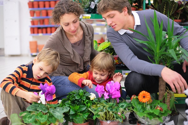 famiglia acquista fiori